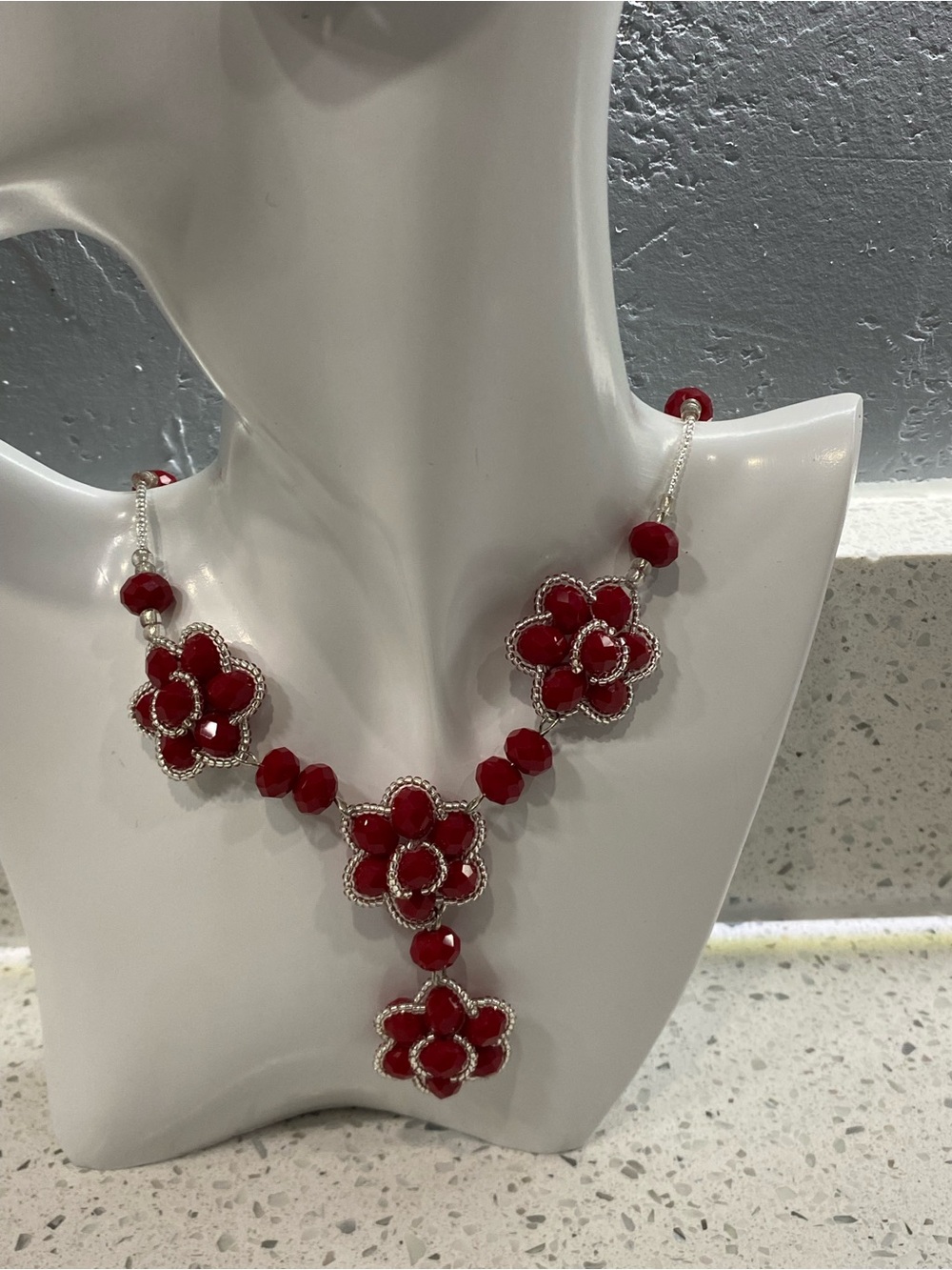 Handmade Beaded Flower Statement Necklace | Artisan Floral Jewelry -
